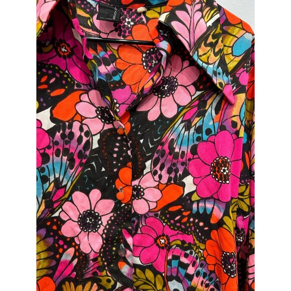 Vintage 1970s Jodi Stevens California Floral Butterfly Psychedelic Blouse - Picture 4 of 9